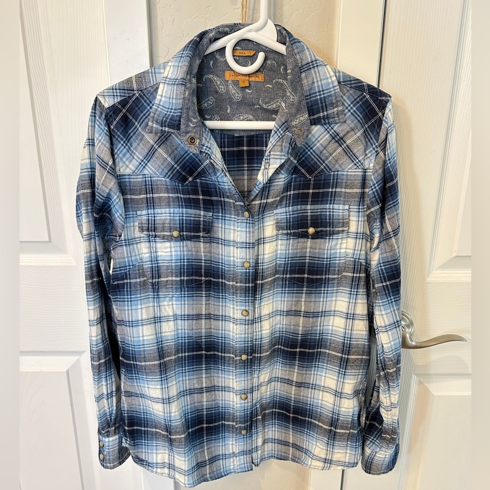 JACHS Girlfriend Navy and White Plaid Button Down Shirt